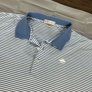 Peter Millar Shirt Mens XL Blue Striped Oak Logo Golf Polo 100% Cotton